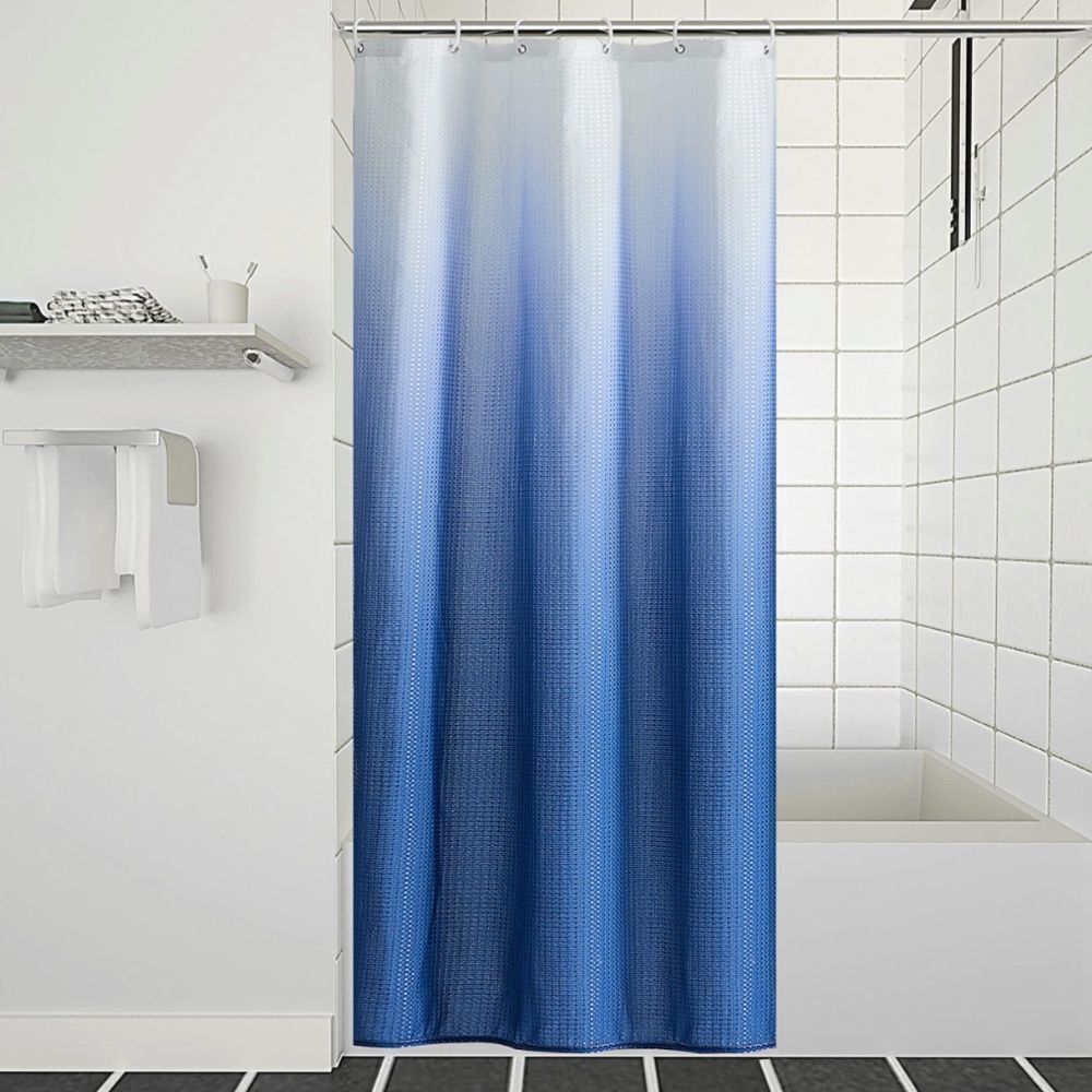 Navy Blue Ombre Stall Shower Curtain 48x72 Inch,Waffle Weave Textured Heavy Duty
